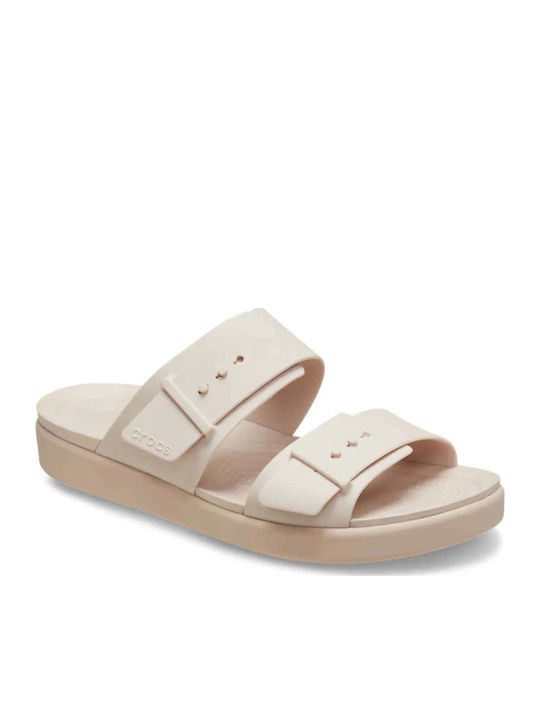 Brooklyn Buckle Low Flip Flops In Sandal Style With Platform In Beige Colour
