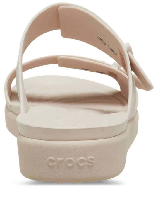 Brooklyn Buckle Low Flip Flops In Sandal Style With Platform In Beige Colour