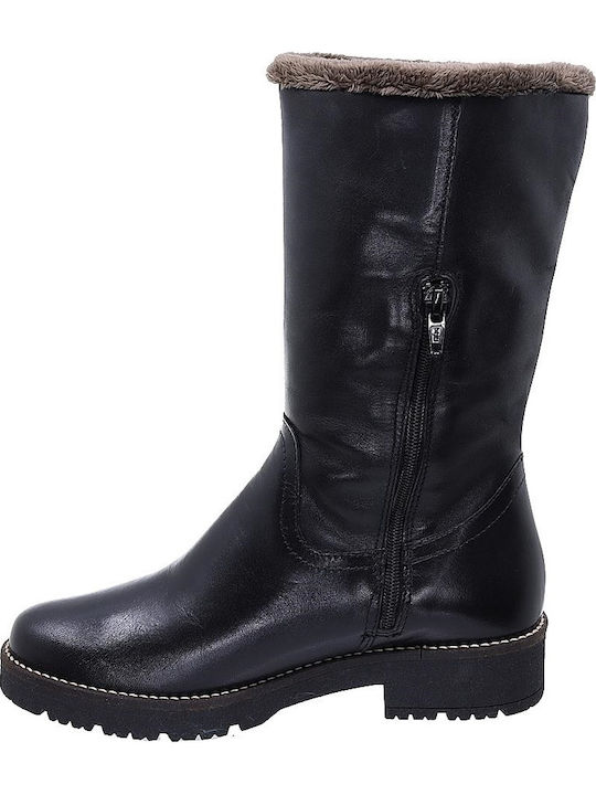 Leder Damenstiefel mit Pelz Schwarz