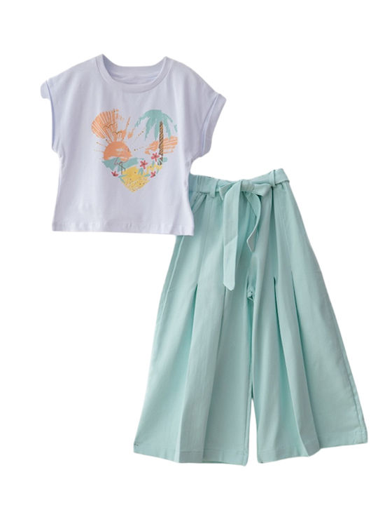 Set pentru copii cu pantaloni Vară 2buc White-Menta