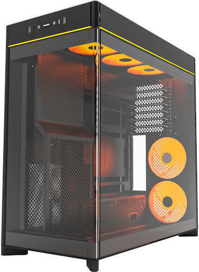 Montech HS02 PRO Геймърско Midi Tower Компютърна Кутия с Страничен Прозорец и RGB Осветление Черен