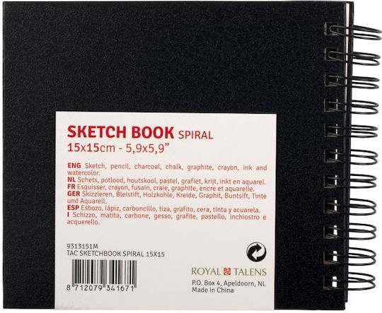 Royal Talens Sketch Pad Sketchbook Art Creation Sketch Book Spiral Black 110gsm 15x15cm 80 sheets