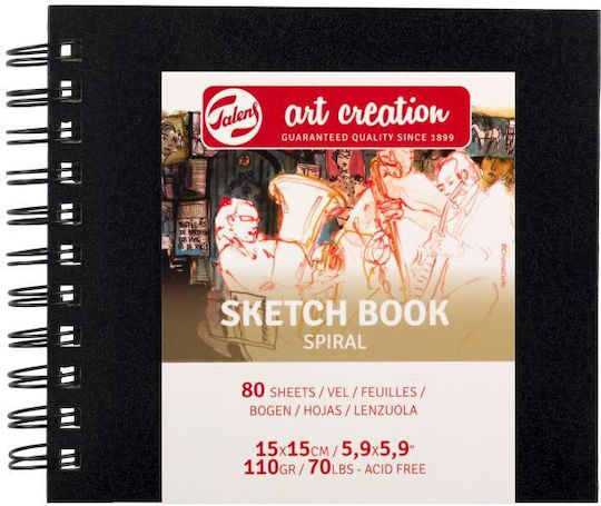 Royal Talens Sketch Pad Sketchbook Art Creation Sketch Book Spiral Black 110gsm 15x15cm 80 sheets