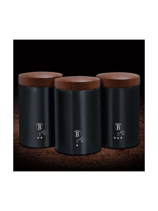 Berlinger Haus Ebony Rosewood Collection Set of 3 Food Jars for Coffee Sugar Tea with Lid Stainless Steel Black 11x11x17.8cm 3 Pieces