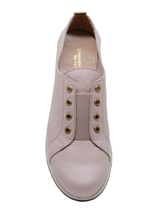Γυναικεία Slip-On Δερμάτινα Ροζ