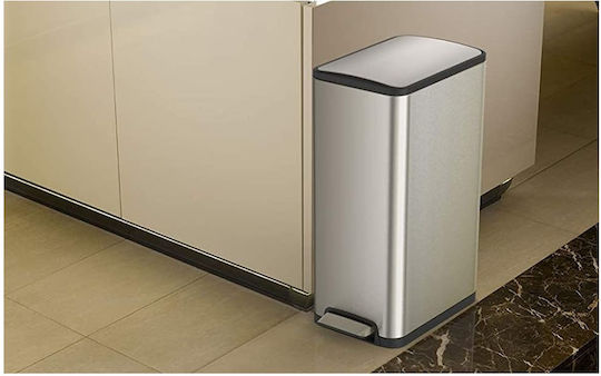 Eko Κάδος Eco Slim Απορριμμάτων από Ανοξείδωτο Ατσάλι με Πεντάλ Silver Matt 45lt
