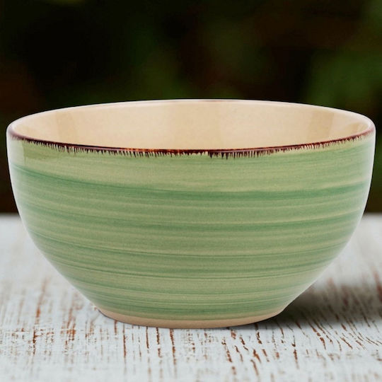 Nava Lines Cereal Serving Bowl Round Ceramic Oil Green with Diameter 14cm
