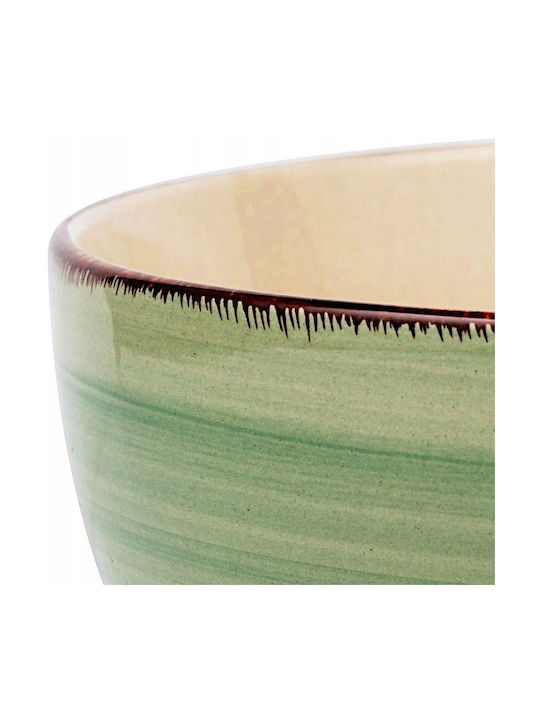 Nava Lines Cereal Serving Bowl Round Ceramic Oil Green with Diameter 14cm