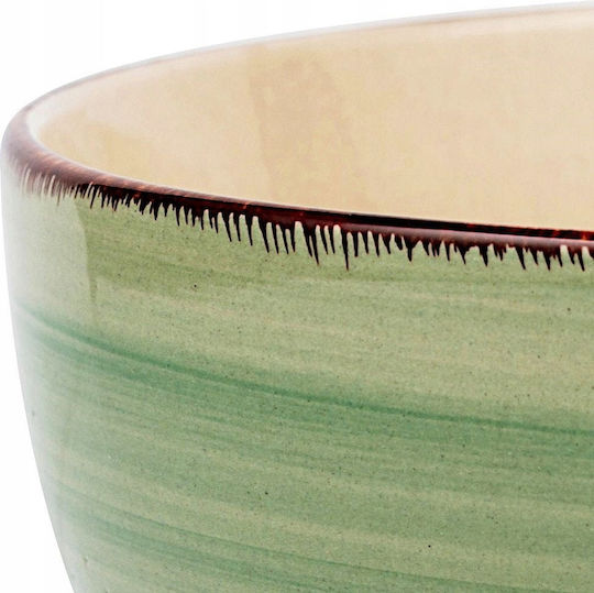 Nava Lines Cereal Serving Bowl Round Ceramic Oil Green with Diameter 14cm