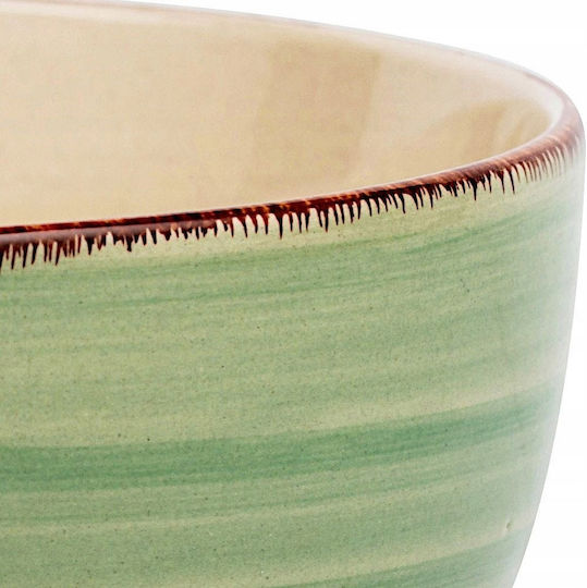 Nava Lines Cereal Serving Bowl Round Ceramic Oil Green with Diameter 14cm