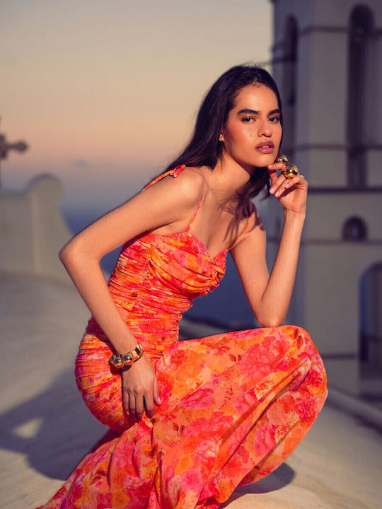 Καλοκαιρινό Maxi Βραδινό Φόρεμα Tangerine