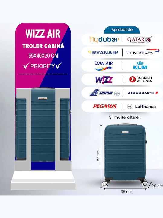 Quasar Line Travel Suitcases Hard Petrol Blue Maximum Height 55cm with 4 Wheels Set of 2pcs