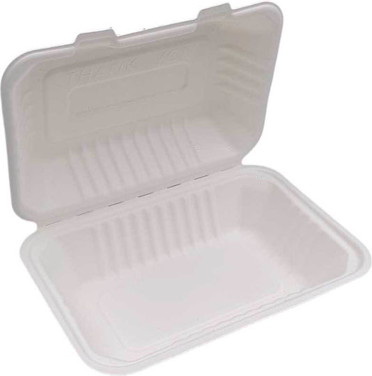 Biodegradable Sugarcane Disposable Plastic Tableware Rectangular Portion 1000ml 22.8x15.2x8.1 Lid 125pcs