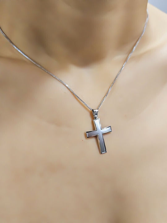 Herren Weißgold Kreuz 14K mit Kette