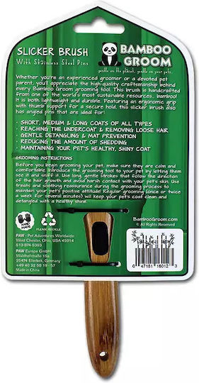 Bamboo Groom Brush Medium for Long-Haired Dogs for Coat Grooming Gray