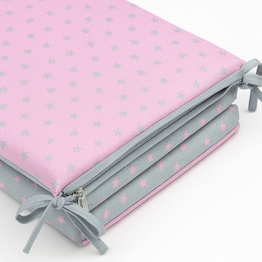 Beboulino Stars Crib Bumpers Classic Inside Pink Grey Stars 60x120cm