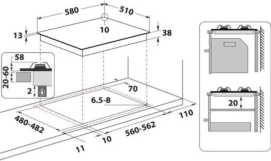 Whirlpool Εστία Υγραερίου Αυτόνομη 58x51εκ.