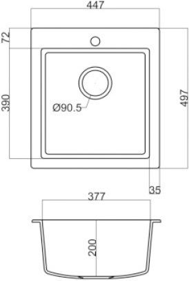 Crown Quadra Q-45 6745 Ένθετος Νεροχύτης από Συνθετικό Γρανίτη Μ45xΠ50cm Moka