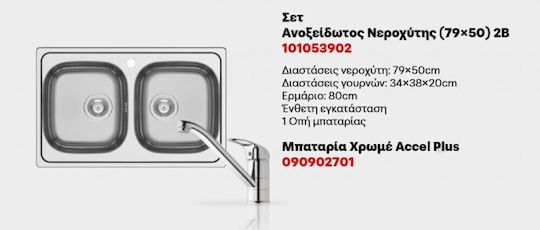 Pyramis Inset Ένθετος Νεροχύτης Inox Μ79xΠ50cm Ασημί