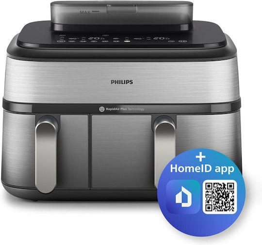 Philips Air Fryer με Διπλό Αποσπώμενο Κάδο 9lt Ασημί NA555/00