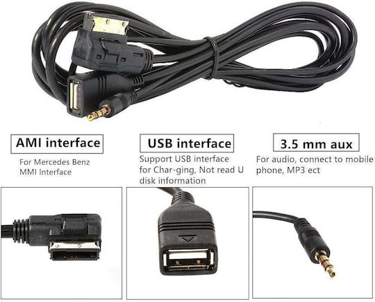 Cablu Adaptor Ami Mmi Mdi La Aux Jack 3.5 Mm Usb Compatibil Mercedes Benz S Class Sl Cls Cl C Slk E Ml Glk R Comand Aps Ntg 2.5 3 4.5