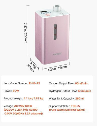 Vevor Hydrogen Inhalation Machine 99.99% High Purity 180ml/min Portable Hydro
