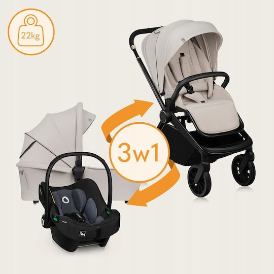 Lionelo Mika Adjustable 3 in 1 Baby Stroller Suitable for Newborn Beige Sand 10.9kg