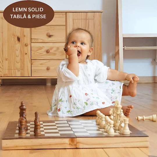 Joc Șah Backgammon Lemn Pliabil Dame Clasic Dezvoltă Memoria Abilități de Gândire Strategică Imaginație Piese Incluse 29,5 X 29,5 Cm Maro Crem