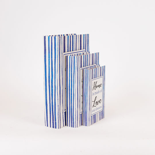 Estheti Home S/3 Декоративни Кутии Дървени Светлосини-Бели 33x22x7см 819-00280