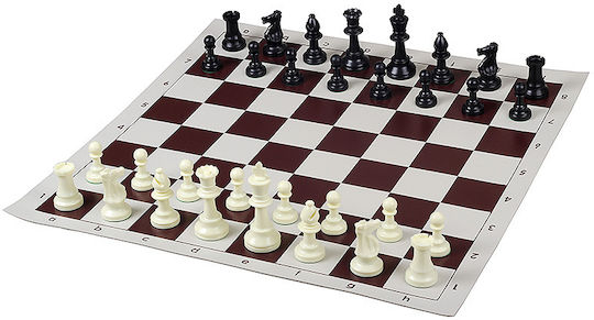 Heavy Chess Set Metal-weighted Plastic Pieces Dcp03h King 96 Mm + Roll-up Chessboard 57 Mm Squares In Brown Color