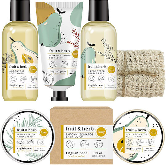 Foxy Fruit & Herb Skin Care Set for Moisturizing & Body Cleaning English Pear 7pcs