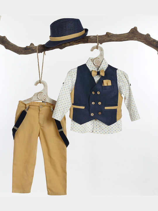 Lollipop Costum de Botez cu Vestă pentru Băiat Albastru 6buc
