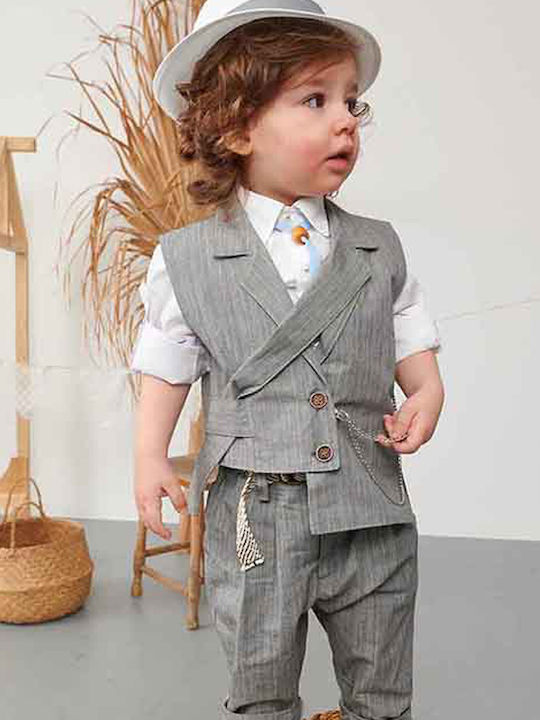 Bonito Baby Costum de Botez cu Vestă pentru Băiat 22122 Gri 5buc