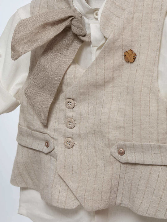 Mi Chiamo Baptism Suit with Vest for Boys Linen Beige A4767