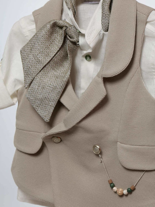 Mi Chiamo Baptism Suit with Vest for Boys Beige A4771