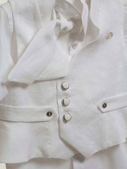 Mi Chiamo Baptism Suit with Vest for Boys Linen White A4764