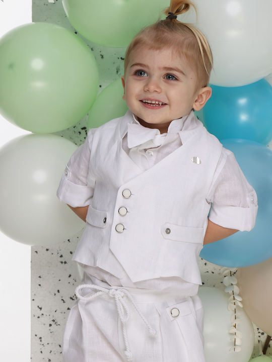 Mi Chiamo Baptism Suit with Vest for Boys Linen White A4764