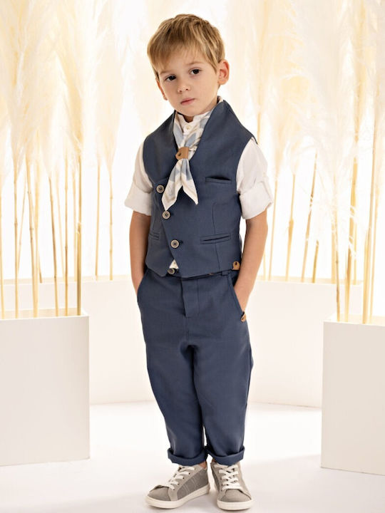 Baby Bloom Boys Baptism Suit with Vest 5pcs Blue