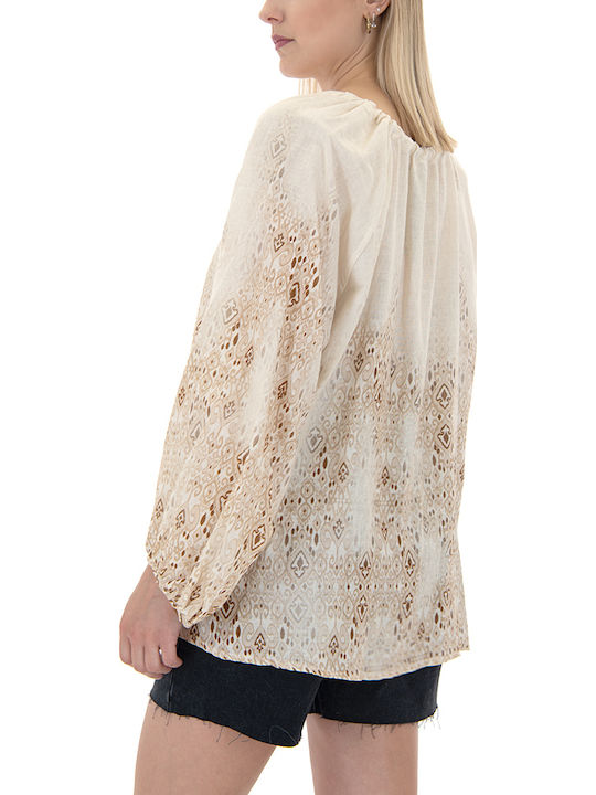 Lace Bluse Ecru, Brown, Beige