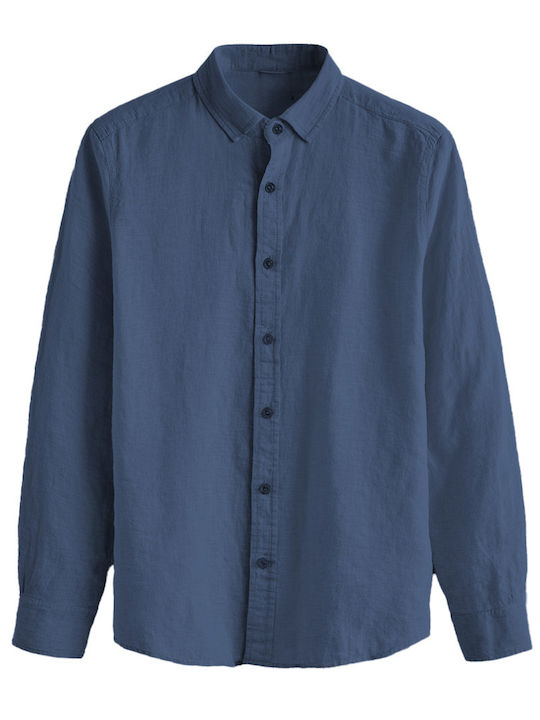 Langärmlig Leinen Hemd Blau