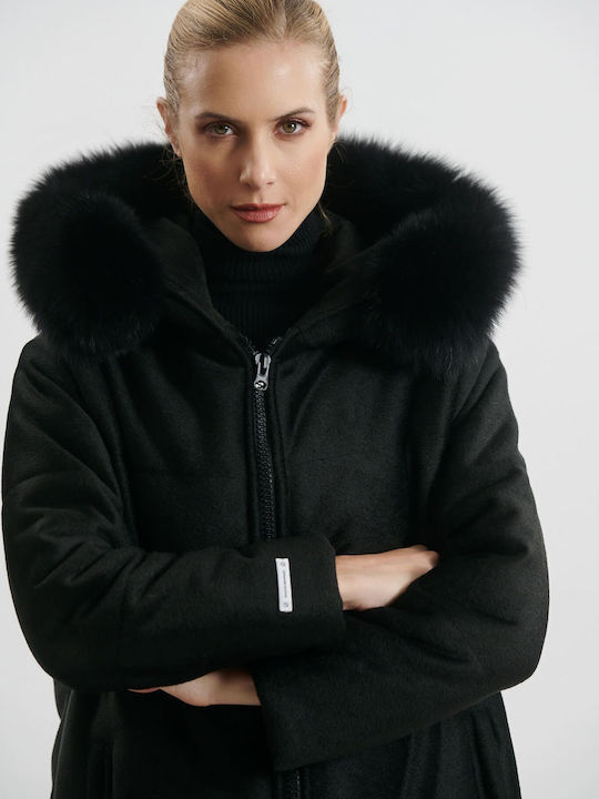 Women's Long Lifestyle Jacket for Winter with Hood Black
