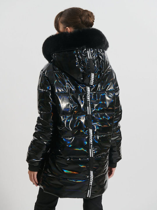 Women's Puffer Jacket Waterproof and Windproof for Winter with Hood Black