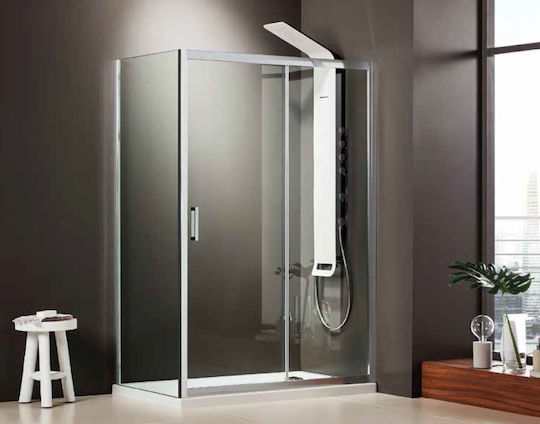 Poartă Duș 110xh185cm Sticlă 6 mm Sticlă Curată 1 Fixă & 1 Glisantă Axis Slider 1+1 Slx110c-100