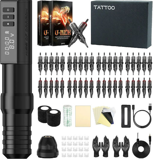Kit Mașină de Tatuaj Cu Curse Reglabile ale Acului Baterie 2400 mAh Construcție din Aliaj de Aluminiu Spațial