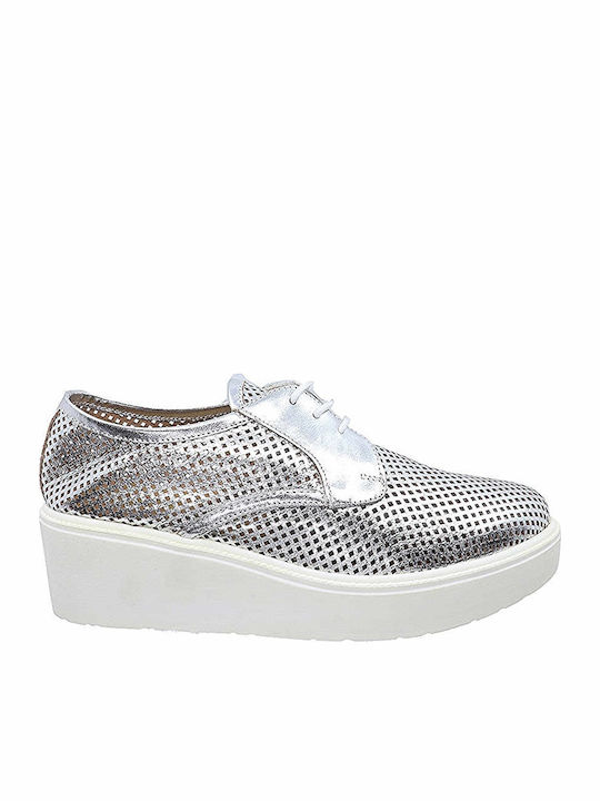 Leder Damen Oxfords in Silber Farbe