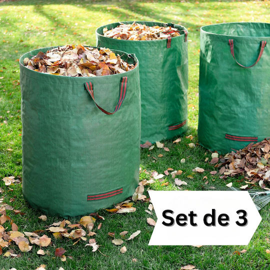 Set 3 Coșuri de Grădină Mânere de Transport Pliabile Reutilizabile Rezistente la Apă Pentru Colectarea Frunzelor Iarba 86 X 67 Cm 300l Verzi