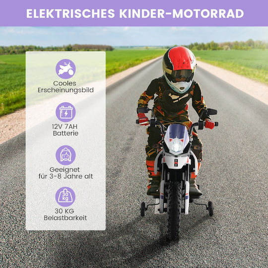 Motocicletă Pentru Copii Aprilia Electrică 12 Volți Albă