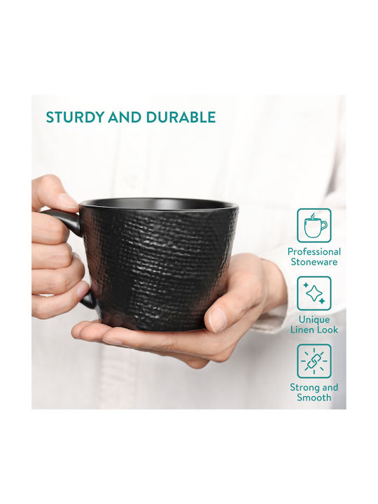 Navaris Mug Ceramic Black 350ml 4pcs