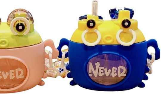 Kids Water Bottle Plastic with Straw Blue 600ml