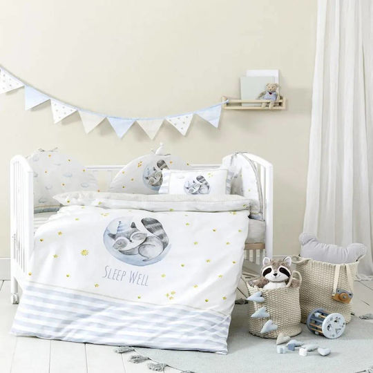 Nima Sleepy Raccoon Комплект Бебешки Чаршафи За Количка Памучни с Ластик Бели 70x140бр 3бр